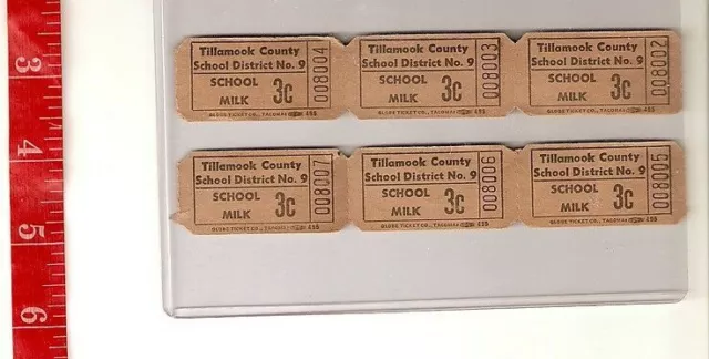 vintage lot Tillamook County 3c School Milk tickets