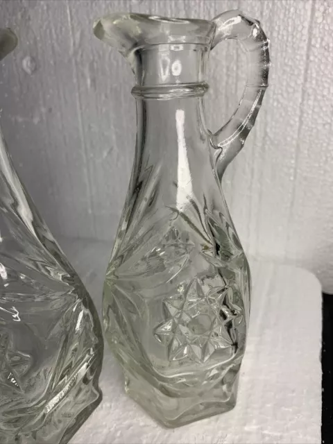 Vintage Anchor Hocking Star of David Pressed Glass 8" Vinegar Cruet Decanter 2 3