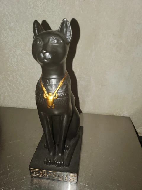 Egyptian Cat Statue Goddess Black & Gold Summit Collection Signed 2000 Vernonese
