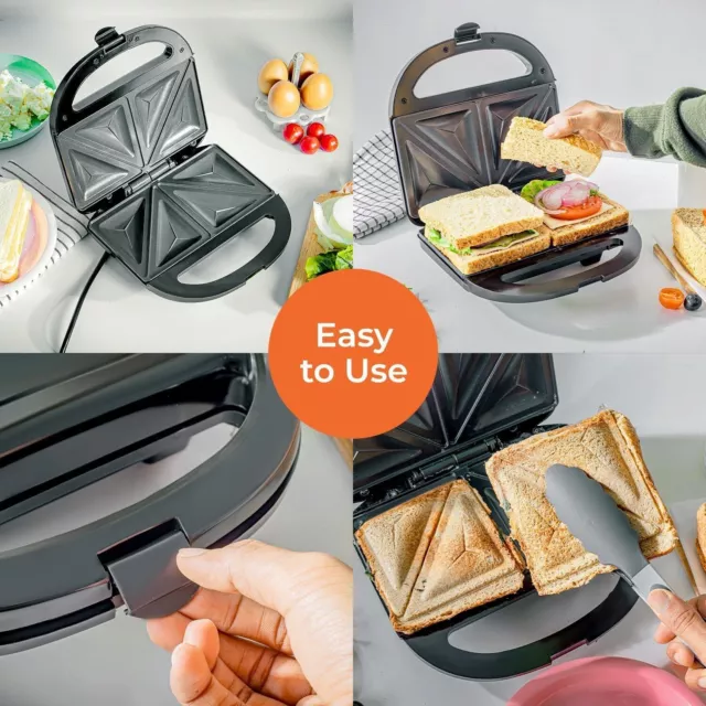 Toastie Maker 2 Slice Sandwich Toaster Non-Stick Machine Easy Clean 750W Geepas