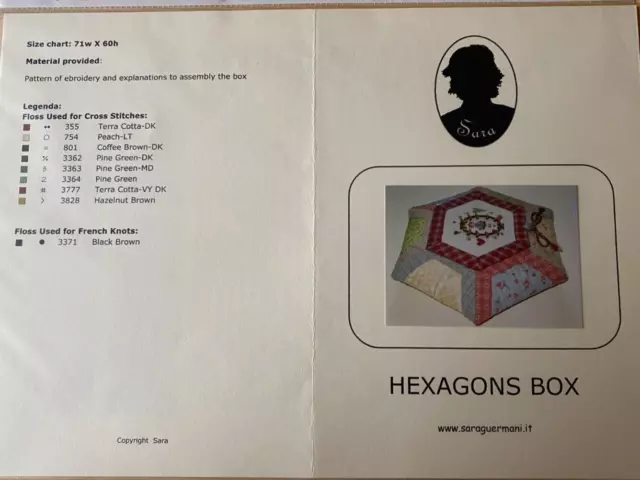 Plantilla de bordado punto de cruz "Hexagons Box" de Sara Guermani, talla 71 x 60 puntos