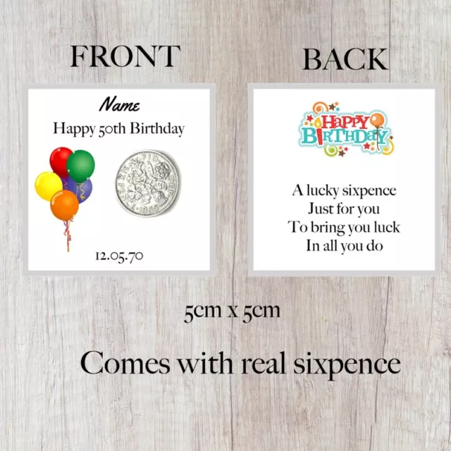 Personalised Lucky Sixpence 50th Birthday Token - Gift - Balloon Design 1974