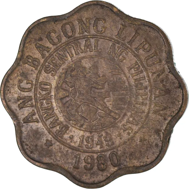 [#389211] Coin, Philippines, 5 Sentimos, 1980, VF, laiton