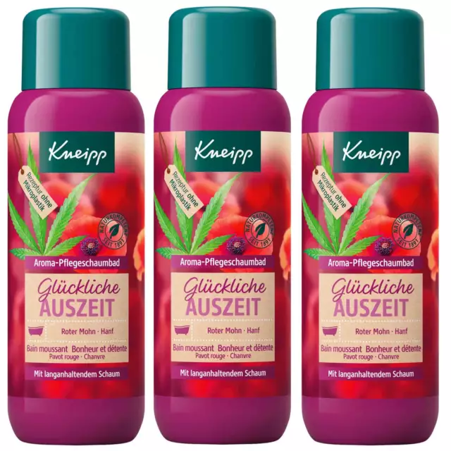 3x 400ml Kneipp Aroma Pflegeschaumbad Glückliche Auszeit Roter Mohn Hanf