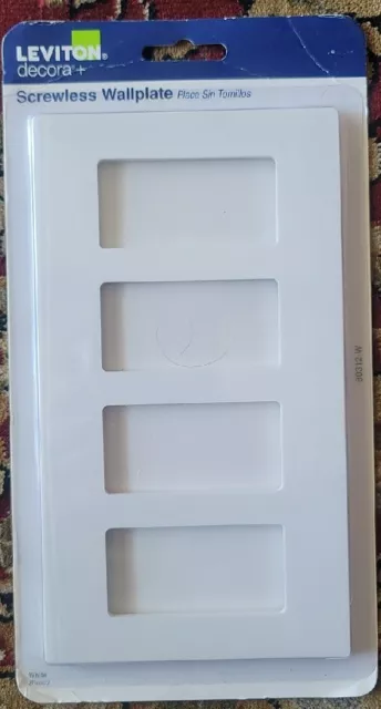 Leviton 80312-W 4-Gang White Decora Plus Snap-On Mount Screwless Wallplate