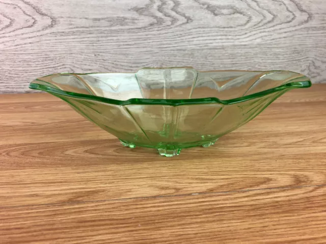 Art Deco Green Glass Oval Fruit Bowl