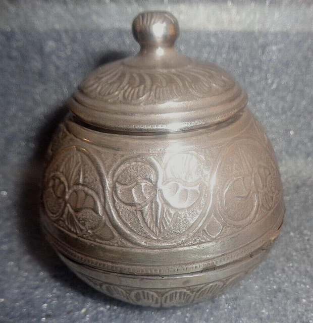 old middle eastern  sterling silver over wood snuff tobacco  box