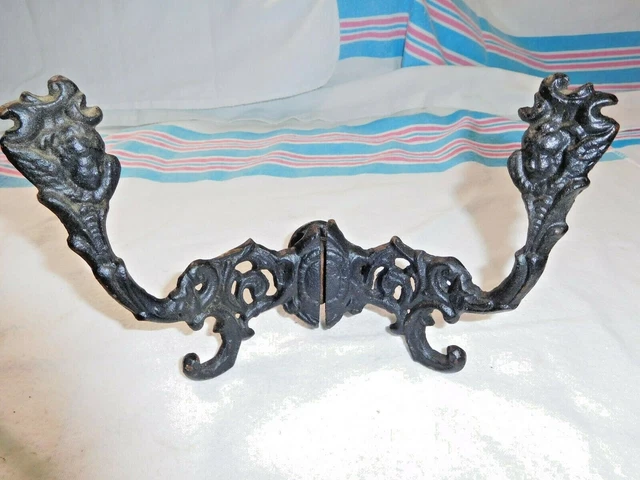 Antique ~ Salvage ~ 2  Cast Iron Double Hooks 8" wide                  #2413 3