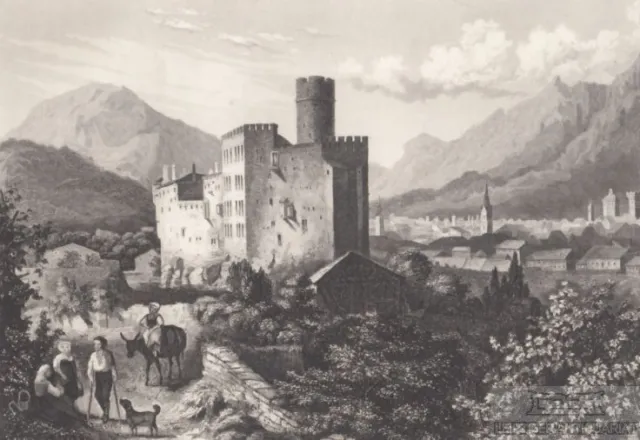 Das alte Schloss von Trient. aus Meyers Universum, Stahlstich. Kunstgrafik, 1850