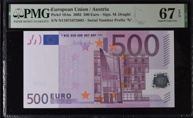 Sup GEM UNC 500 Euro Austria European 2002 Draghi P-19an PMG 67 EPQ N11071675803 Sup GEM UNC 500 Euro Austria European 2002 Draghi P-19an PMG 67 EPQ N11071675803