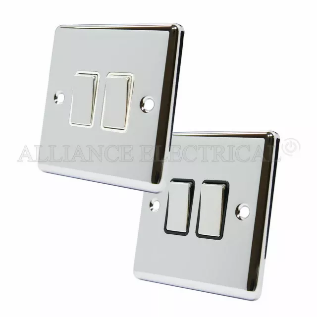 Polished Mirror Chrome Classical 2 Gang Light Switch - 10 Amp Double 2G 2 Way