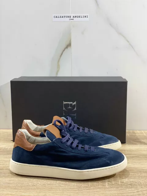 Ernesto Dolani Sneaker Uomo Suede Blu Fondo Lattice Naturale 45