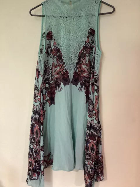 Intimately Free People Marsha Floral Lace Slip Dress Turquoise Blue Size Medium