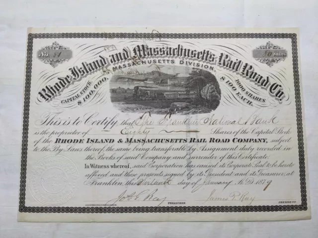 USA: Rhode Island and Masschusetts Rail Road Co. shares, 1879