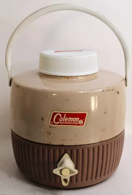 Coleman Vintage 76 Brown Beige Water Cooler Thermos Camping Cup Beverage Jug USA