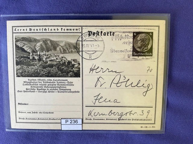 DR 1933-45, Ganzsache, P236, DV: 39-135-1-B5, Karden an der Mosel