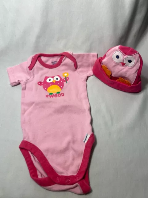 Gerber Baby Girl Pink SWEET Owl Onesie Size 3-6 Months with Matching Hat