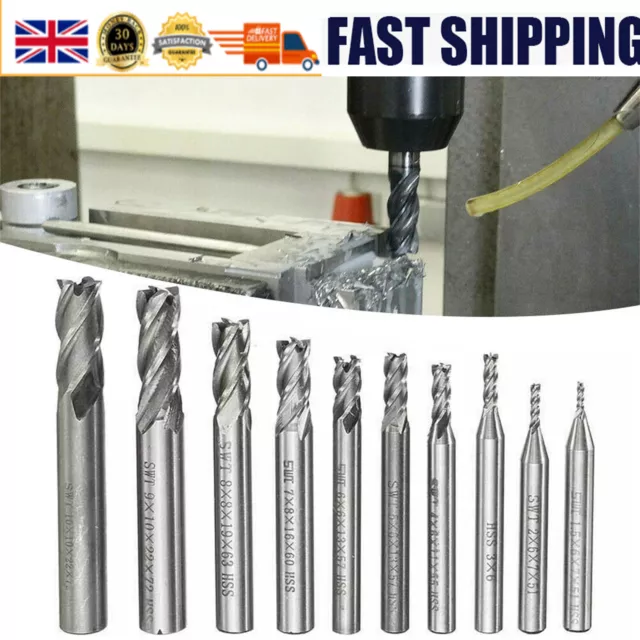 10x 4 Flutes 1.5-10mm Tungsten Carbide HSS End Milling Cutter Slot Drill Bit Set