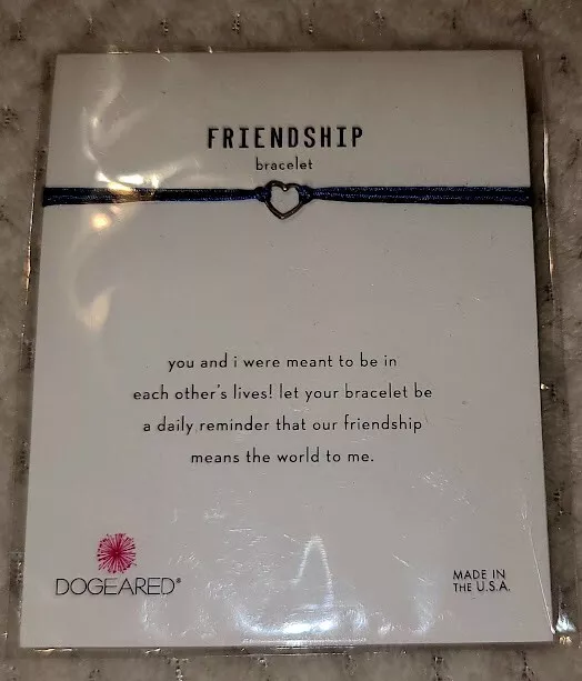 Dogeared Heart Friendship Bracelet NEW Made in the USA SEALED Blue Silk Cord