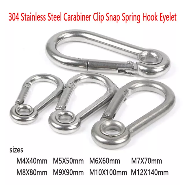 A2 304 Stainless Steel Carabiner Clip Snap Spring Hook Eyelet M4X40 - M12X140mm