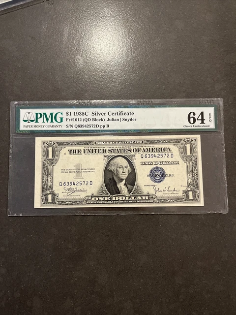 1935C Fr.1612 SILVER CERTIFICATE $1 PMG  64 EPQ QD BLOCK