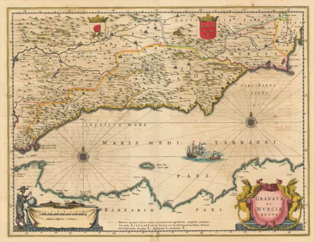 Antike Karte ""Granata et Murcia Regna"" (Spanien) Blaeu, 1640