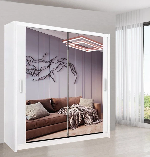 MILAN MODERN FULL mirror Sliding door Wardrobe in 5 Sizes 4 Colors £294