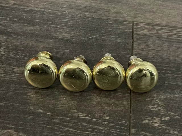 Vintage Lot Of 4 Round Brass Cabinet Knobs Drawer Pulls & Hardware Home Decor