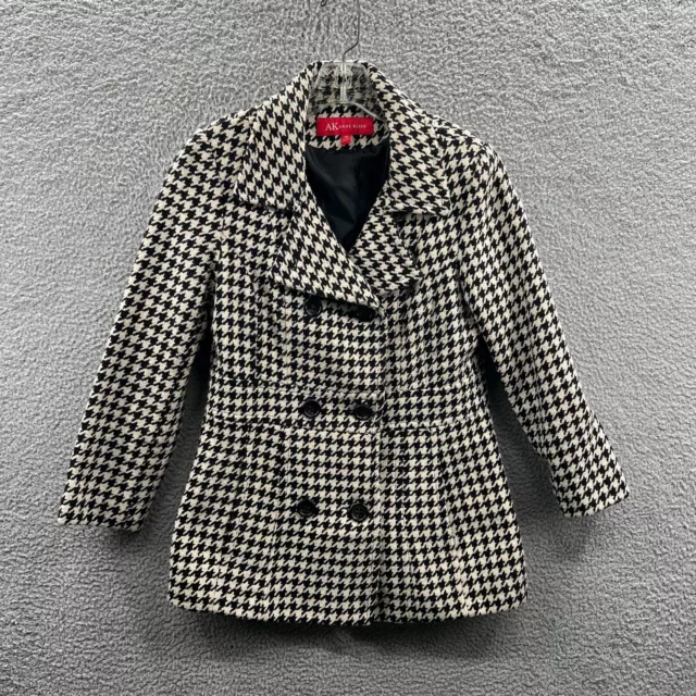 AK Anne Klein Womens Jacket Medium Black Cream Houndstooth Button Front Pockets