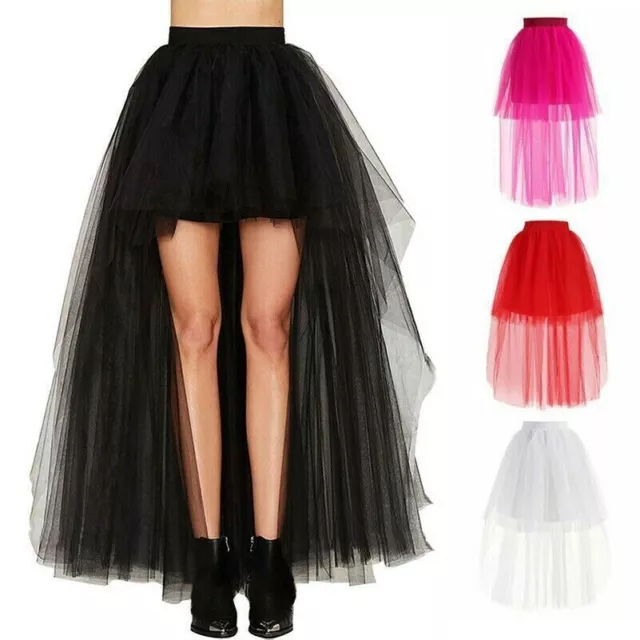 Womens Mesh Sheer Hi-Low Skirt Half Bustle Tulle Tutu Burlesque Dress