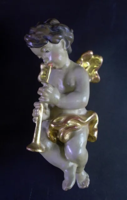 nackter Engel mit  Flöte   - 21cm - Holz geschnitzt & vergoldet