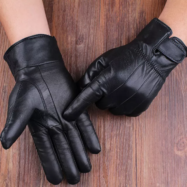 Men's Real Leather Gloves Winter Fleece Lined Soft Driving Black Strap Gloves US