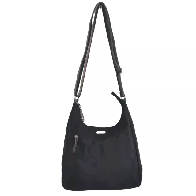 BAGGALLINI BLACK CROSSBODY Hobo Bag Shoulder Purse Black & Gray Striped ...