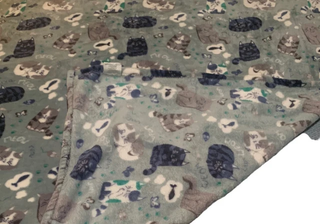 Cat Kitten Lovers Soft Fleece Blanket Throw 56" X 49" Gray Blue Cats Overall