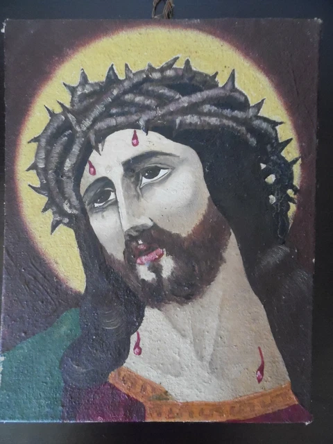 ANCIENNE PEINTURE FIXÉ SOUS VERRE SAINTE VIERGE CADRE Bois doré XIXe