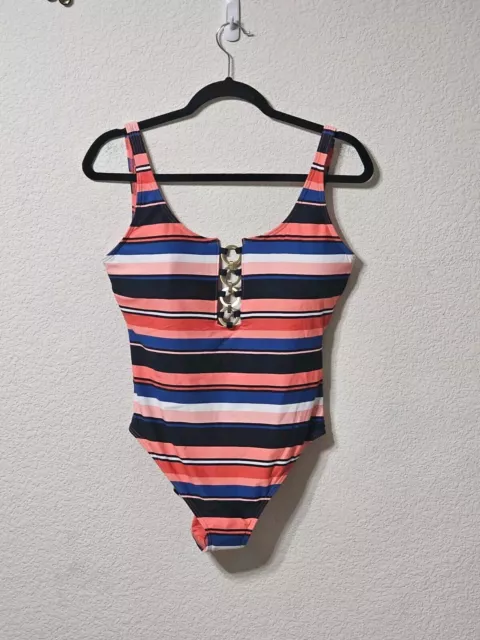 Michael Kors Swimsuit Women's 14 Striped Low Back One Piece