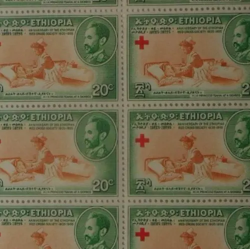 STAMPMART : ETHIOPIA 1955 SC#343 20c RED CROSS MINT NH BLOCK OF 8 STAMPS