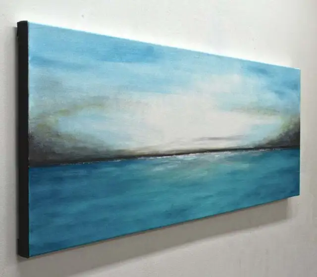 Large Abstract Landscape Painting Sea Painting Panoramic Art Blue White Modern