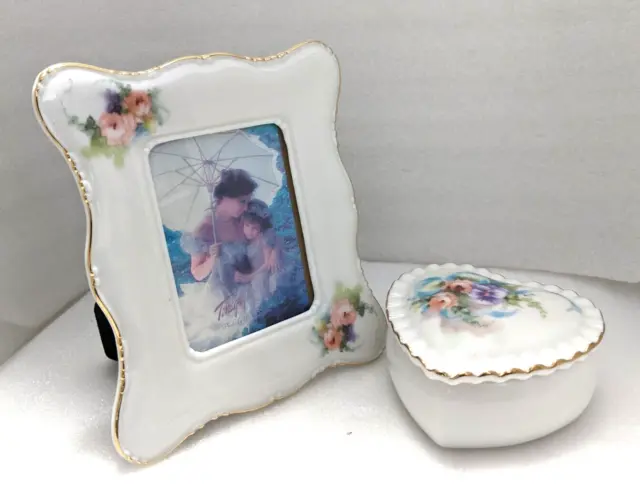 BP. Set of TERRAGRAFICS Porcelain Handcrafted Floral Picture Frame & Trinket Box