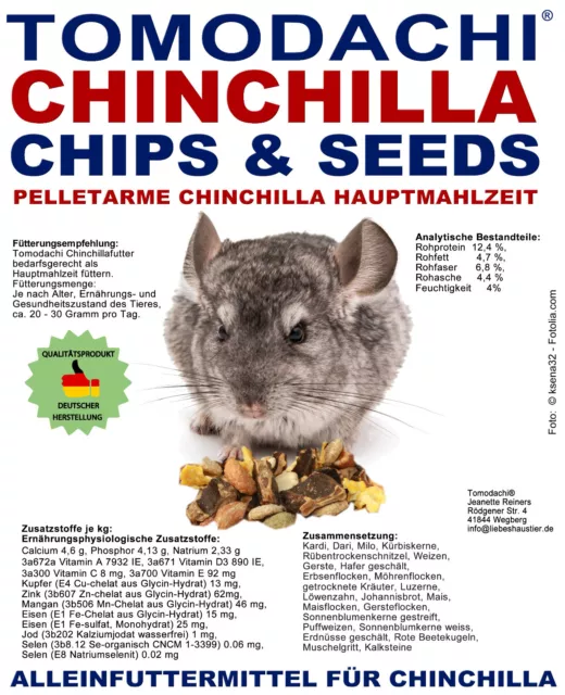 Chinchillafutter wenig Pellets Möhrenflocken Erbsenflocken Kräuter Kerne 10kg