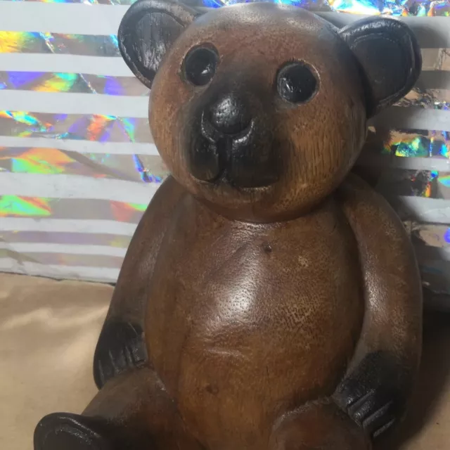 Vintage handgeschnitzt Holz braun Teddybär Ornament Figur Dekor Themen London a