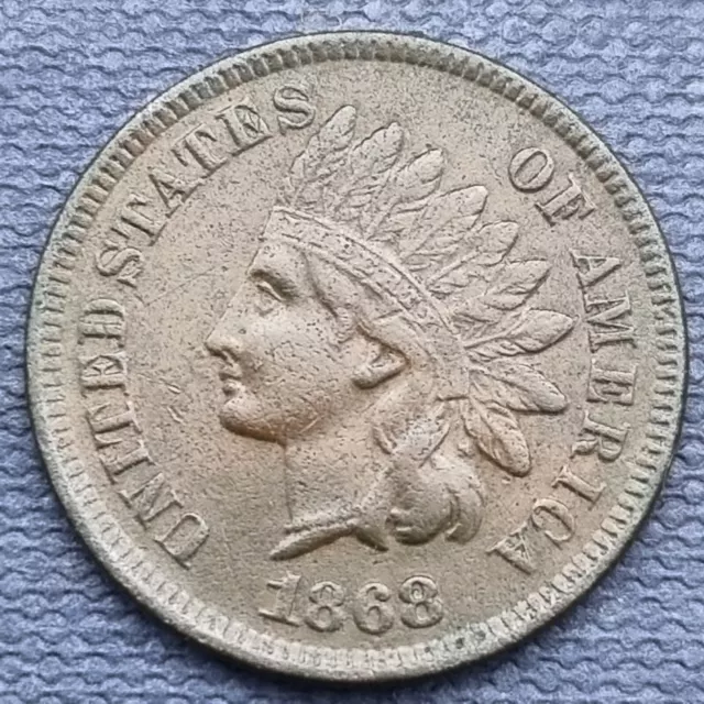 1868 Indian Head Cent 1c Higher Grade XF + AU #60508