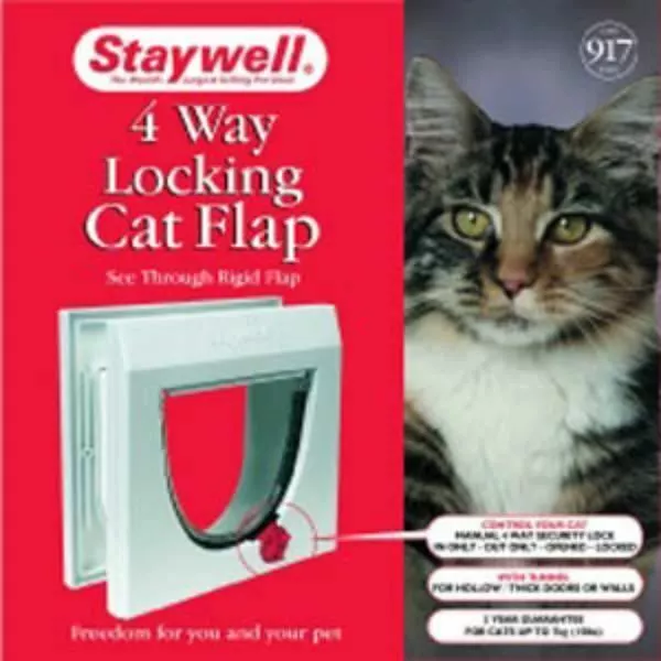 Staywell Chat Porte 4-Way Avec Fixé Tunnel Blanc Clapet Chaton Durable Facile