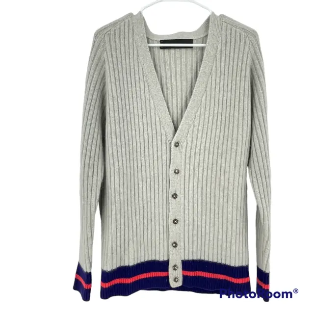The Elder Statesman Cardigan Sweater Gray Mens Varsity Red Blue Cashmere Size S