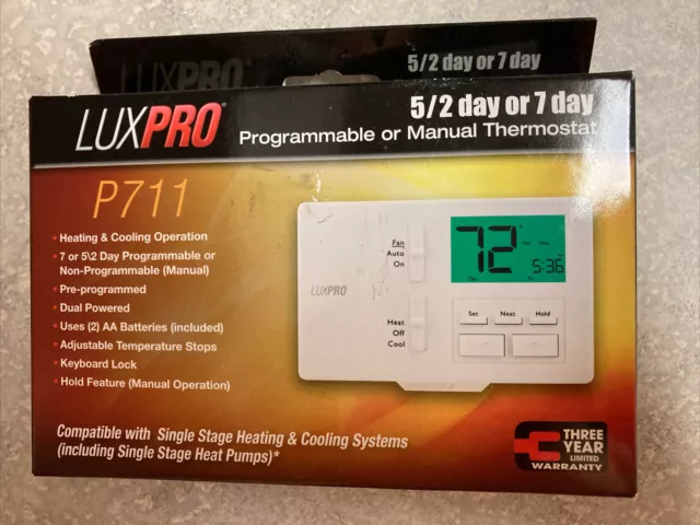 LuxPro 1 Heat 1 Cool l Programmable OR manual Thermostat - P711- 5/2 or 7 day