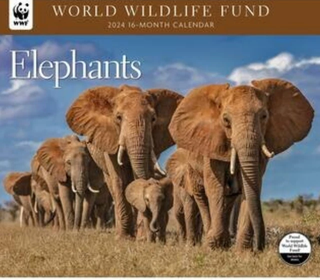 ELEPHANTS WWF 2024 Wall Calendar, 2024 WORLD WILDLIFE FUND Deluxe NEW
