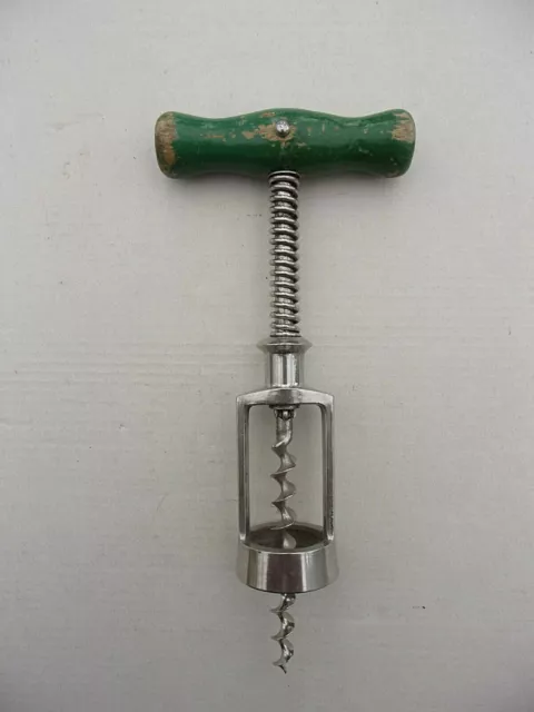 Alter Korkenzieher grüner Holzgriff Weinflaschenöffner Corkscrew Un Tire-Bouchon