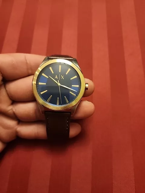 armani exchange watch men leather blue gold USED