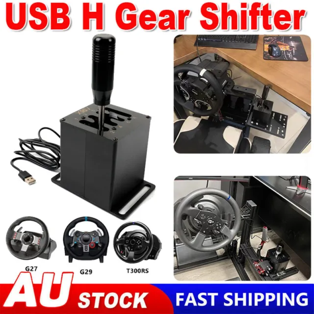 H Gear Shifter PC USB Simulator Shifter Sim Games PC Game Joysticks,  Durable Steering Wheel Simulator, USB Shifter for T300 , 7 Gear white