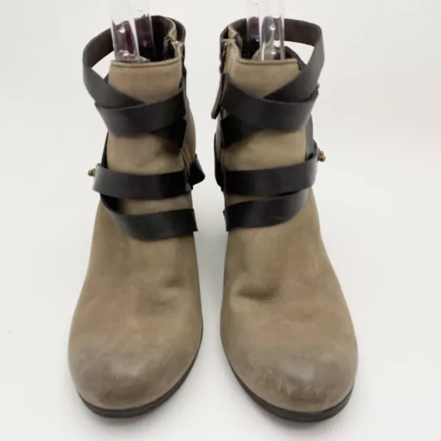 BP. Train Taupe Leather Wrap Belted Heeled Ankle Boots Bootie - Size 8M 2